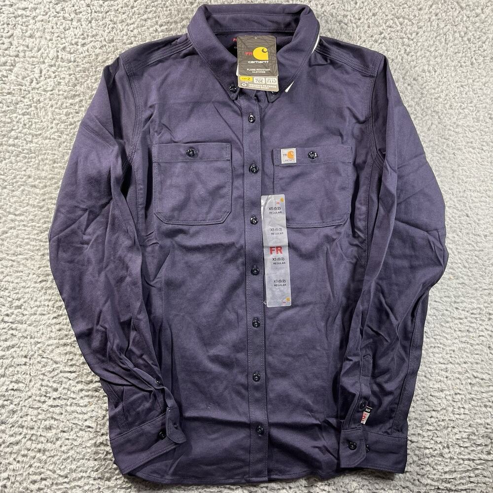 Carhartt FR Shirt Womens XS Regular Flame Resistant Force Cotton Navy NWT